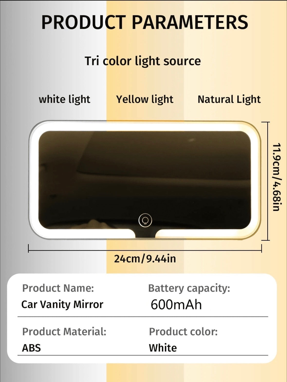 Espejo portátil para auto con luz LED